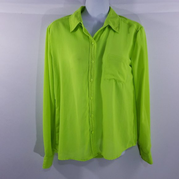 Kut From The‎ Kloth Womens Top Button Up Chartreuse - Picture 4 of 8